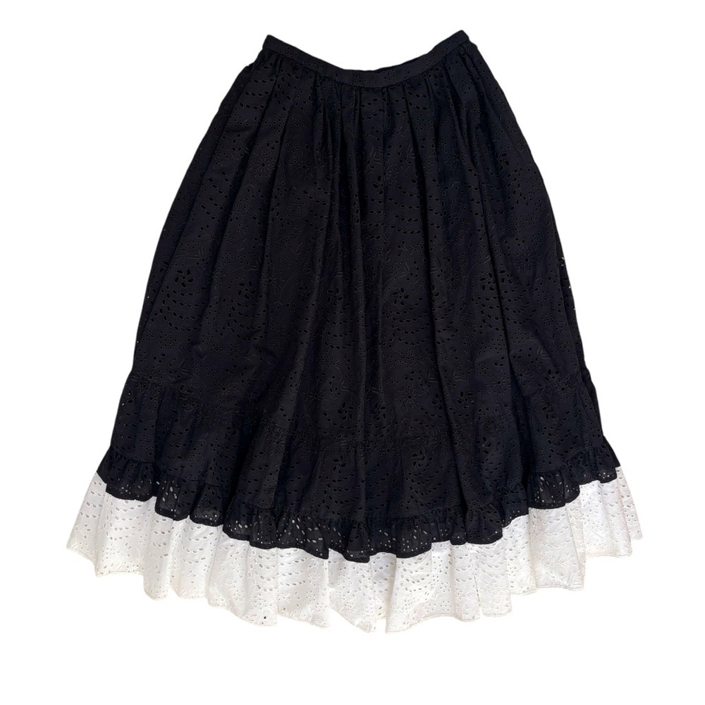Nﾟ21 Alessandro Dell'Acqua Eyelet Lace Tiered Midi Skirt Black White EU 38 US XS
